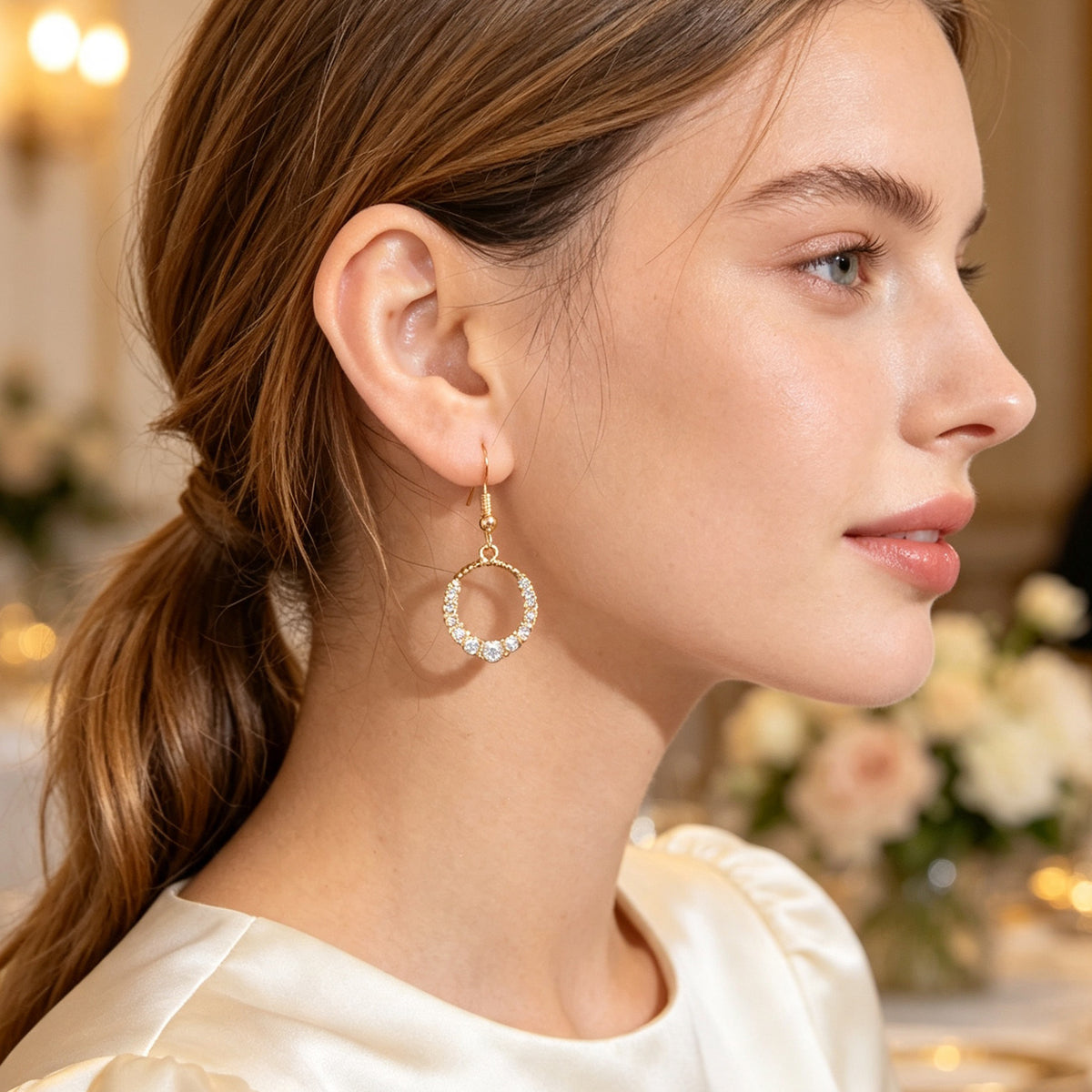 Luxurious Shiny Circle Dangle Earrings Elegant Jewelry for Wedding Dating Party Banquet