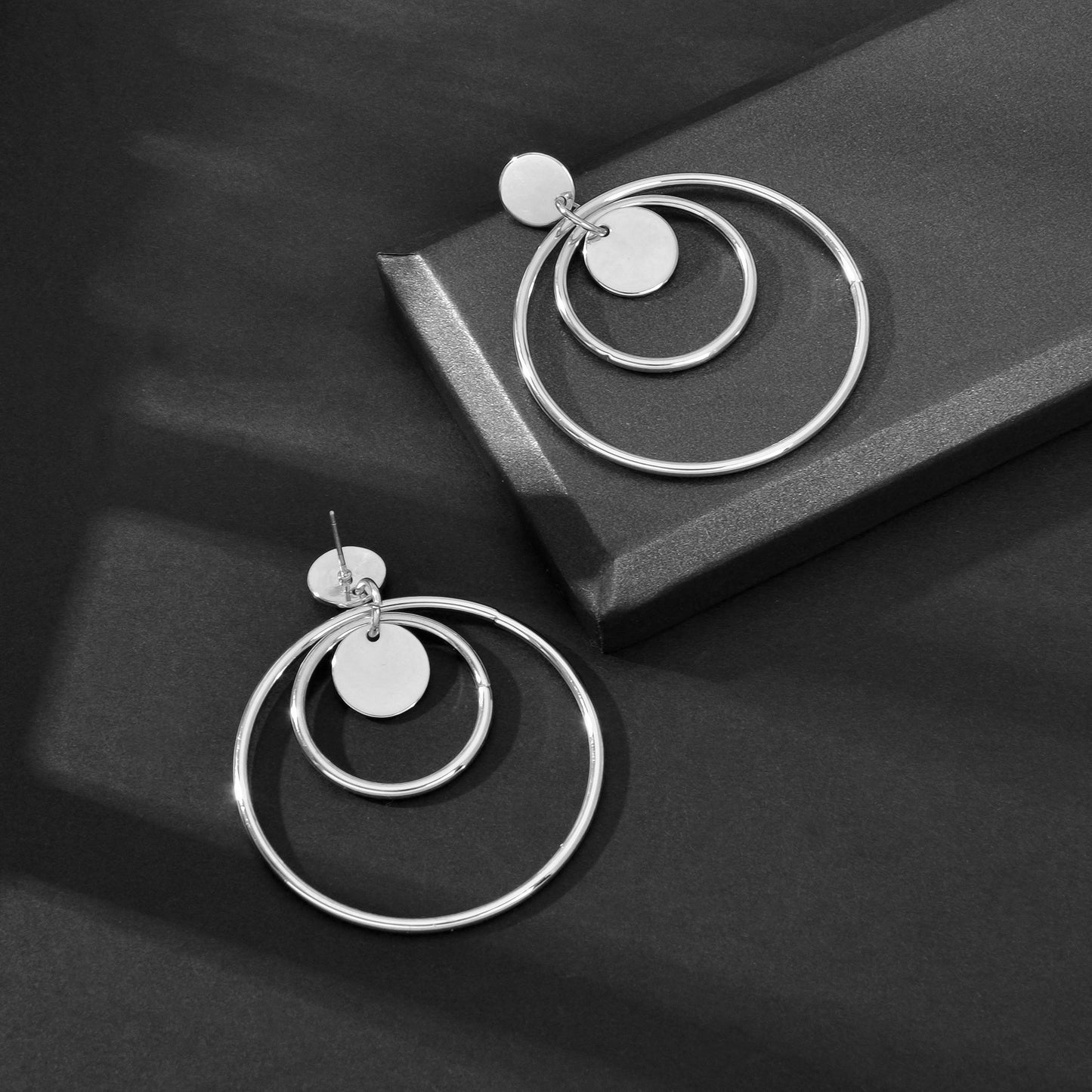 Fashion Gold Silver Circle Disc Charm Dangle Hoop Earrings Stunning Accessories
