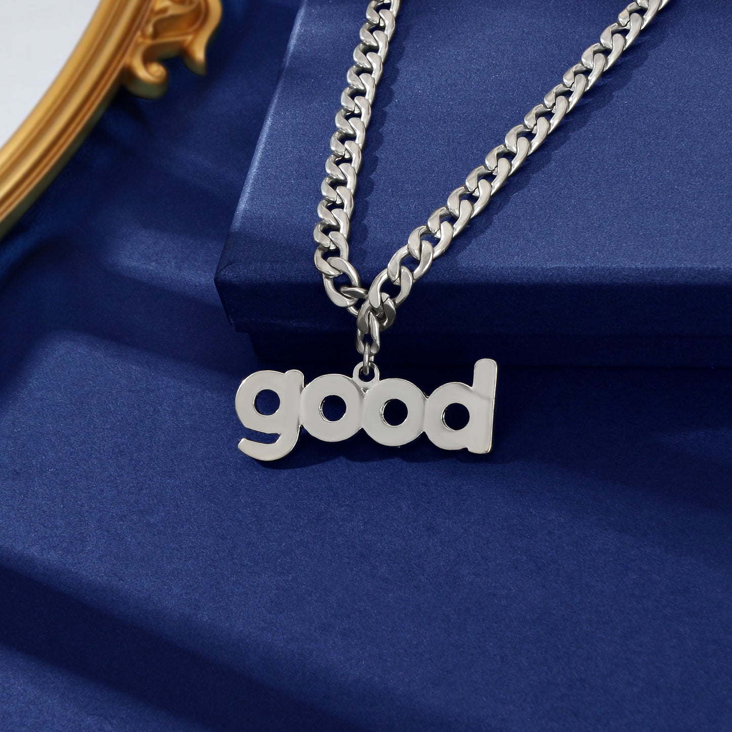 Street Sporty Silvery Thick Link Chain Good Letter Pendant Necklace Party Music Festival Jewelry