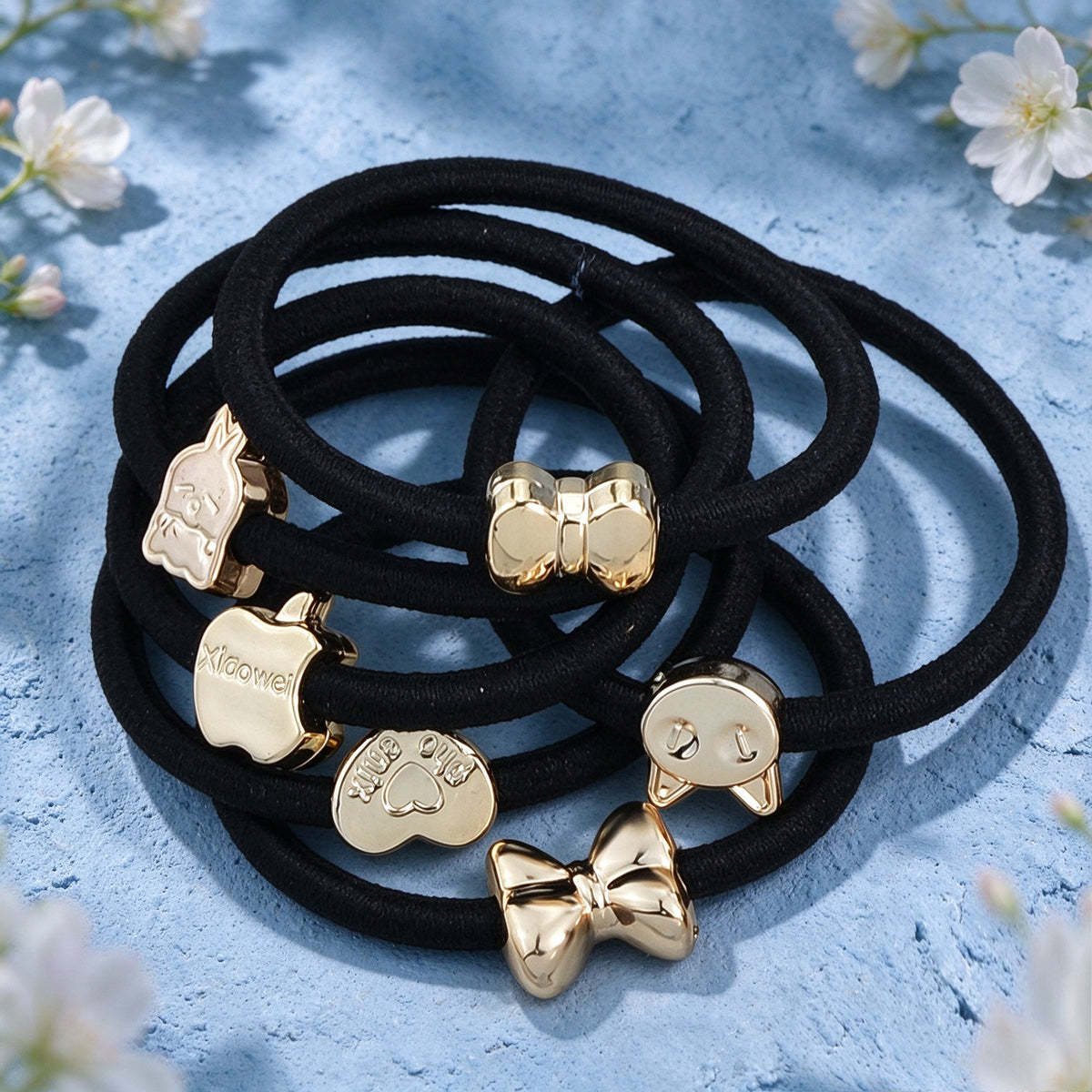 10pcs Cute Bow Heart Rabbit Cat Apple Black Elastic Hair Ties set Hair Accessory