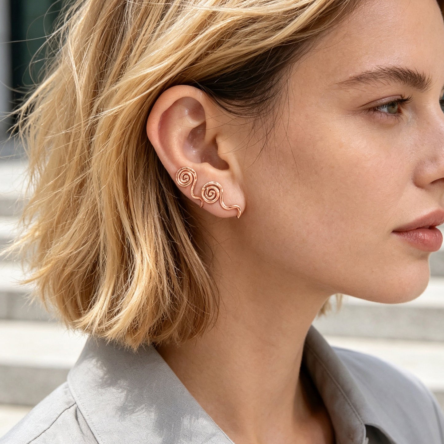 2pcs Delicate Rose Gold No Piercing Geometric Ear Cuffs Elegant Daily Jewellery