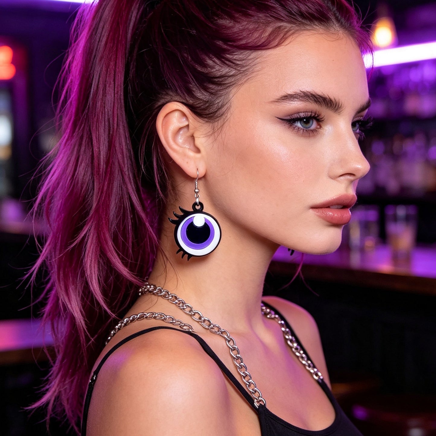 Y2k Playful Purple Eye Statement Earrings Nightclub Party Cosplay Personality Jewelry Accessories