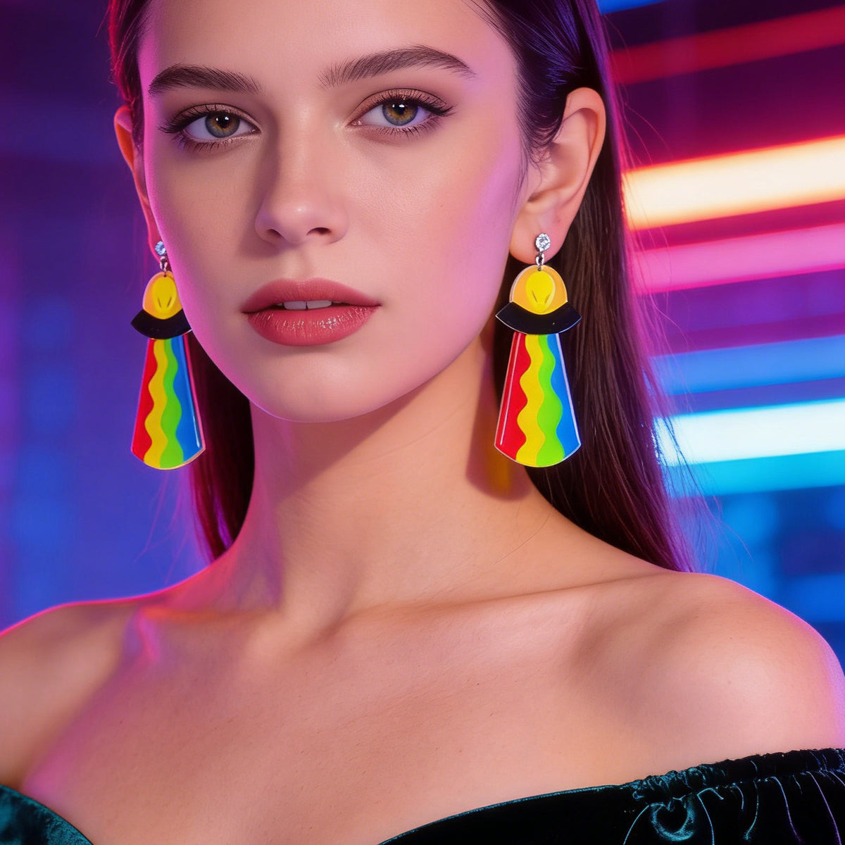 Statement Jewelry Candy Color Resin Saucerman Big Geometric Dangle Punk Earrings