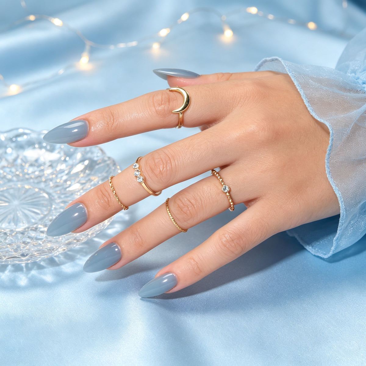 5pcs Gold Stackable Midi Finger Rings Moon Rhinestone Decor Minimalist Jewellery