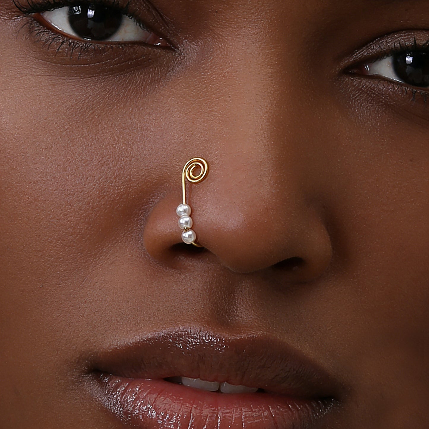 1pc Geometric Circle Pearl Fake Nose Ring Lip Nose Body Piercing Stud Jewellery