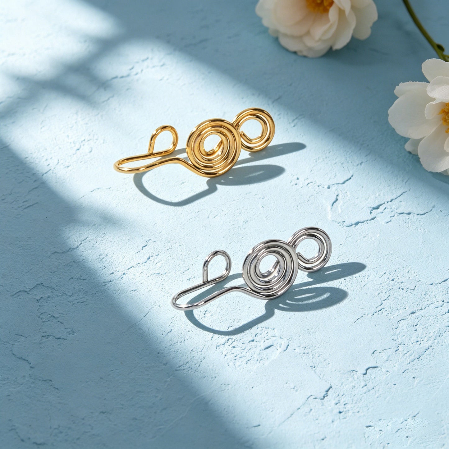 2pcs Gold Silver Spiral Coil Ear Cuff Earrings Minimalist Geometric Ear Clips