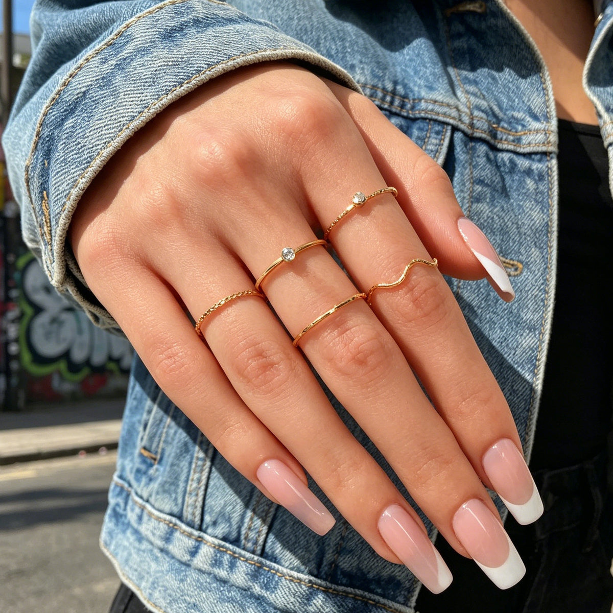 5pcs Fashion Jewellery Gold Silver with Rhinestone Midi Finger Knuckle Rings set