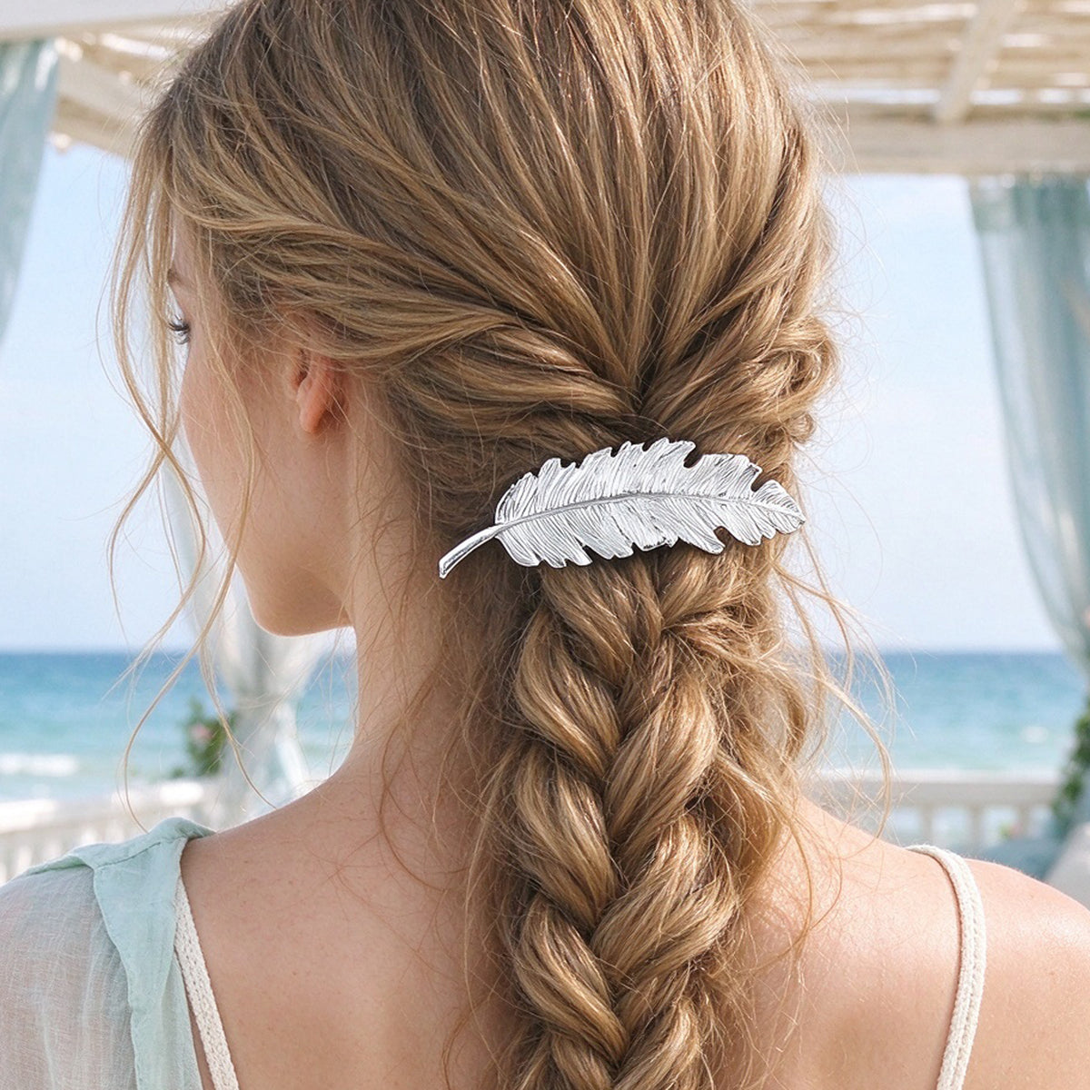 Graceful Gold Silver Leaf Feather Hair Clip Barrette Wedding Hair Accessories