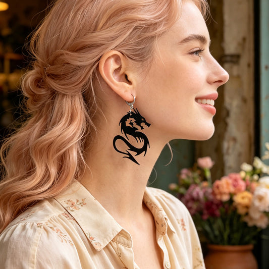 Personality Chinese Dragon Dangle Earrings Mystical Animal Element Punk Rock Music Festival Jewelry