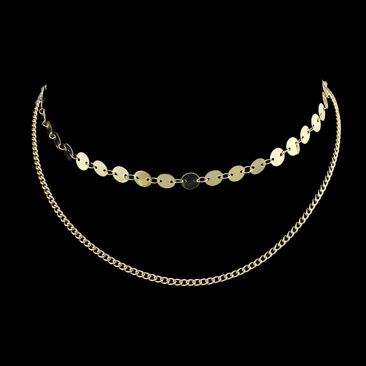 Beautiful Ladies Jewelry Double layer Disc Chain Short Collar Clavicle Necklace