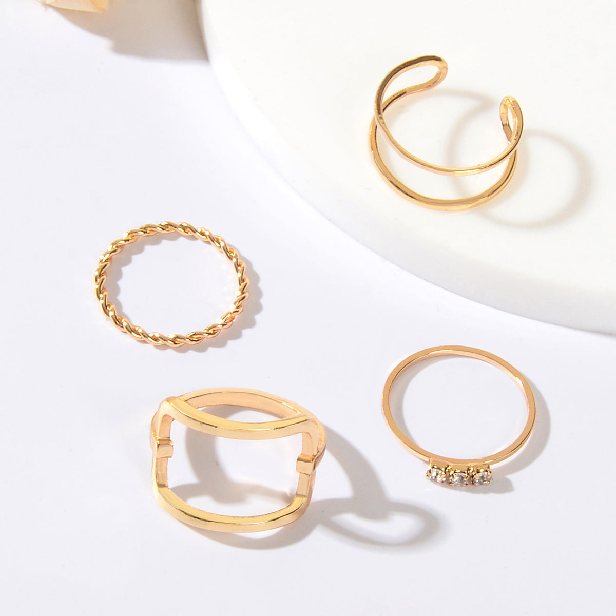 4 pcs Gold Hollow Stackable Knuckle Cuff Joint Finger Midi Rings set Size Mixed