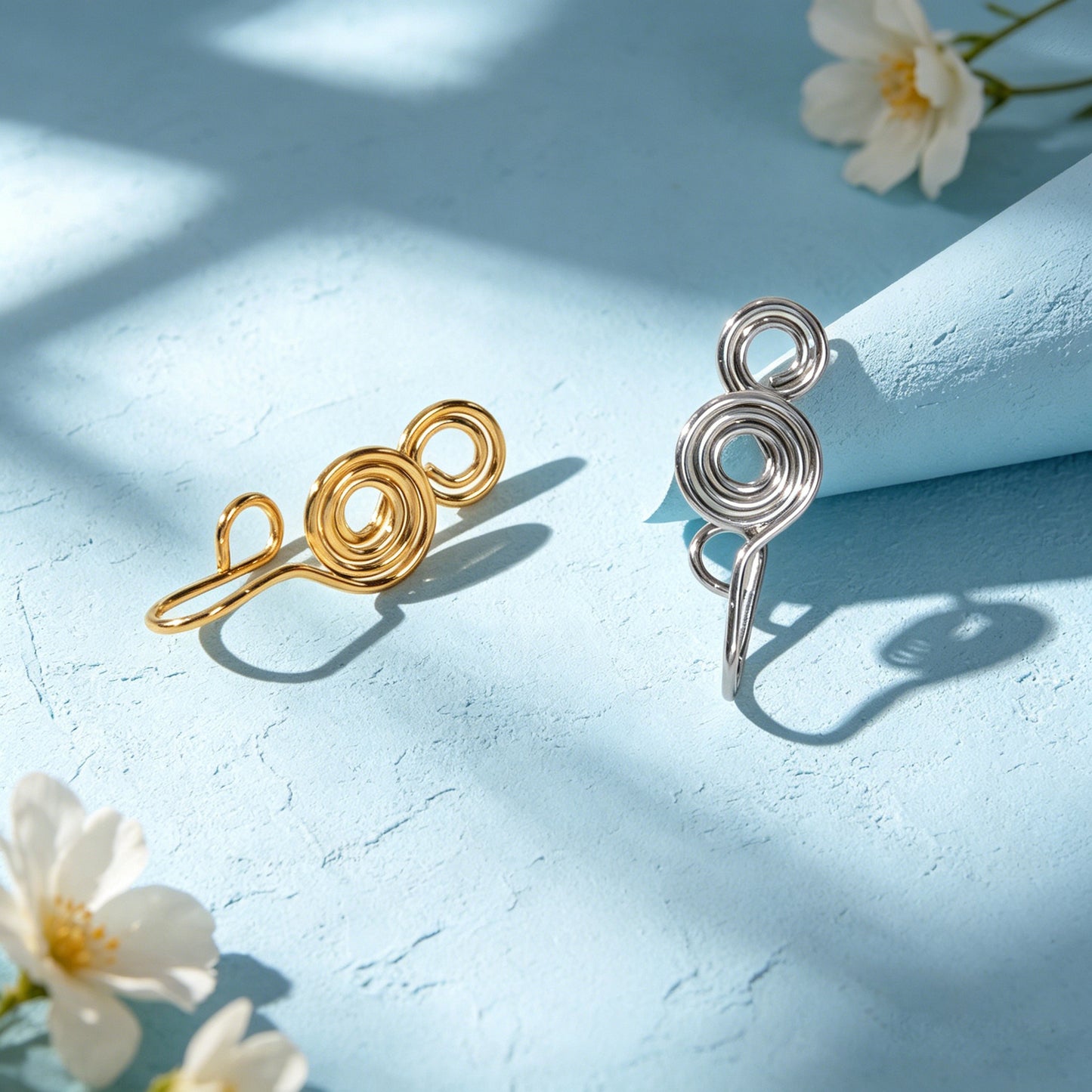 2pcs Gold Silver Spiral Coil Ear Cuff Earrings Minimalist Geometric Ear Clips