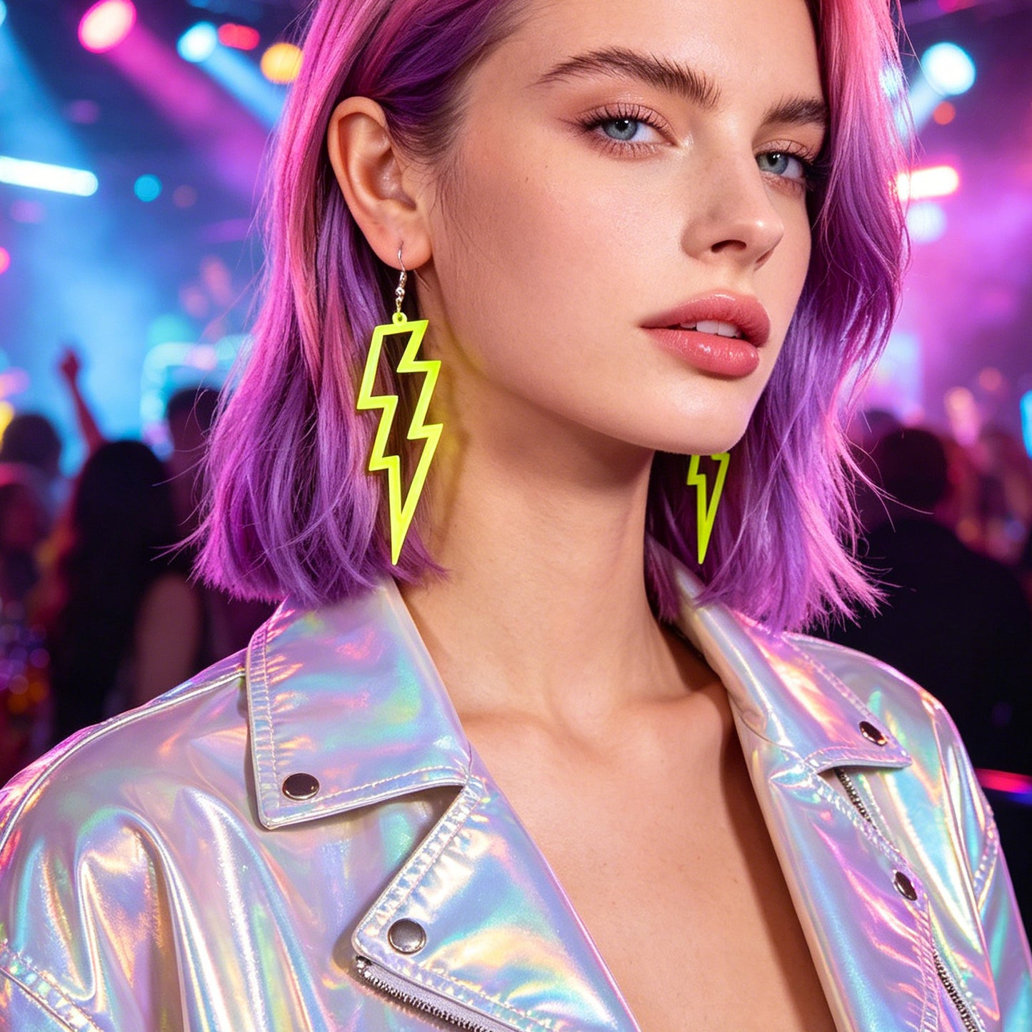 Lightning Bolt Statement Dangle Earrings Retro Punk Hippie Fluro Neon Jewellery