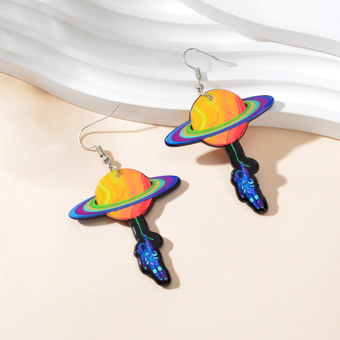 School Sport Style Colorful Acrylic Space Series Astronaut Planet Dangle Earring