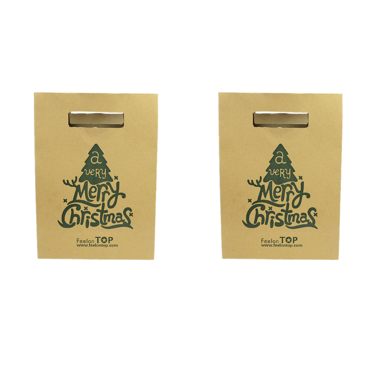 2 pc Festival Party Favors Bags Merry Christmas Pattern Big Brown Paper Gift Bag