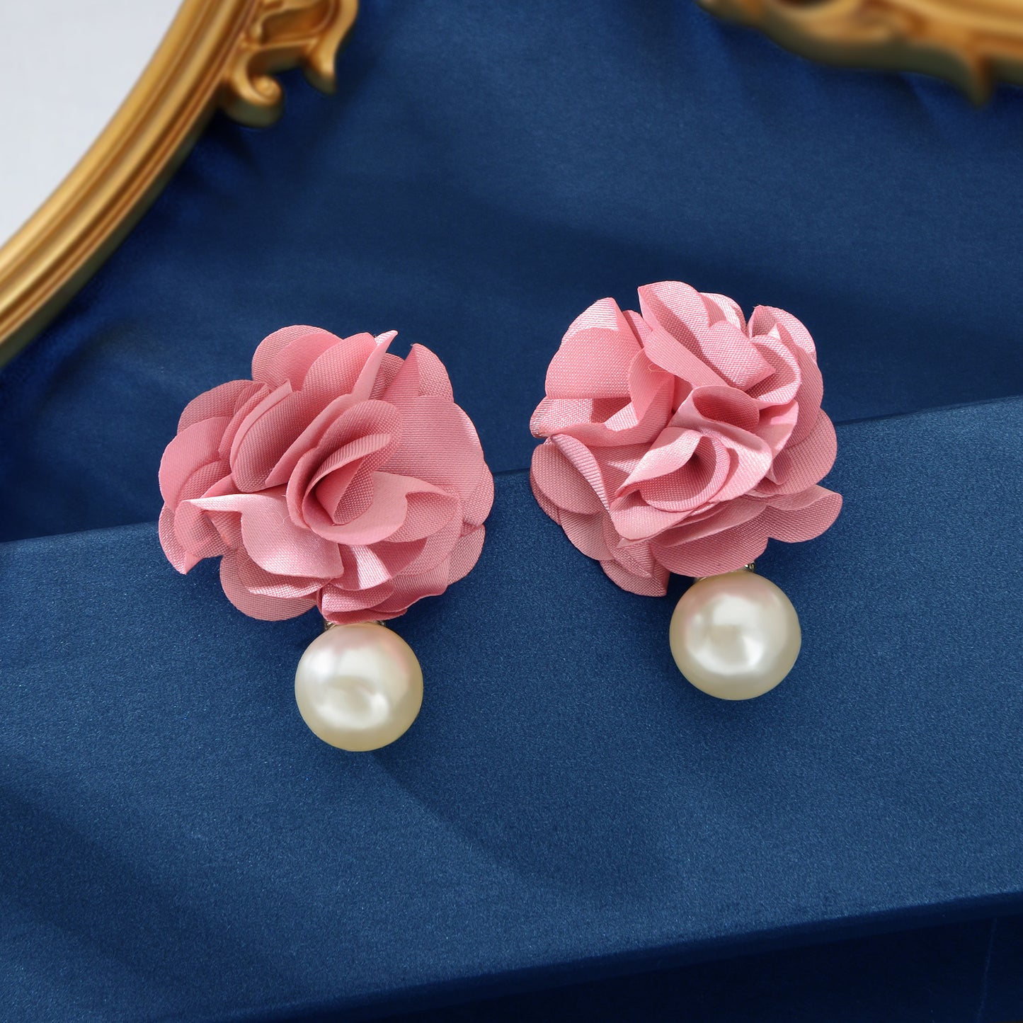 Romantic Imitation Pearl Decor Pink Flower Dangle Earrings Party Prom Jewelry