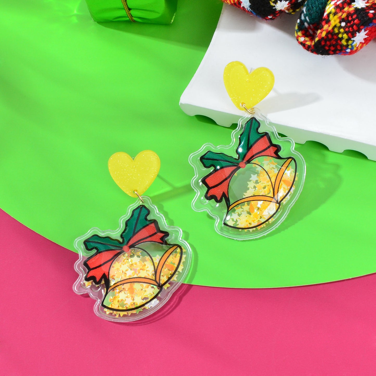 Christmas Jewelry Heart Bell Acrylic Dangle Earrings Star Sequin Decor Festival Cute Accessories Gift