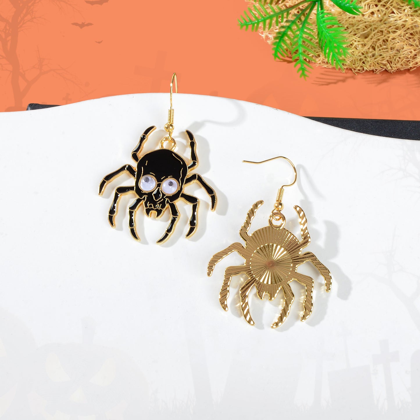 Punk Rock Style Black Skull Spider Dangle Earrings for Women Street Jewelry