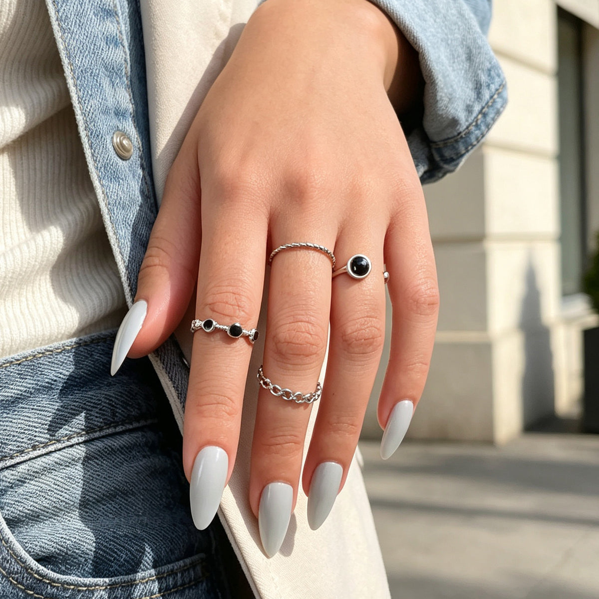 4pcs Geometric Element Silver Stackable Knuckle Midi Thread Finger Rings Set