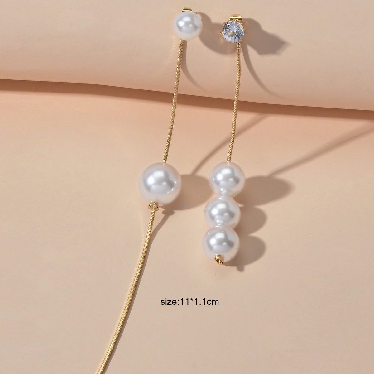 Luxury Jewellery Rhinestone Long Gold Chain Beads Asymmetric Earrings Ear Jacket