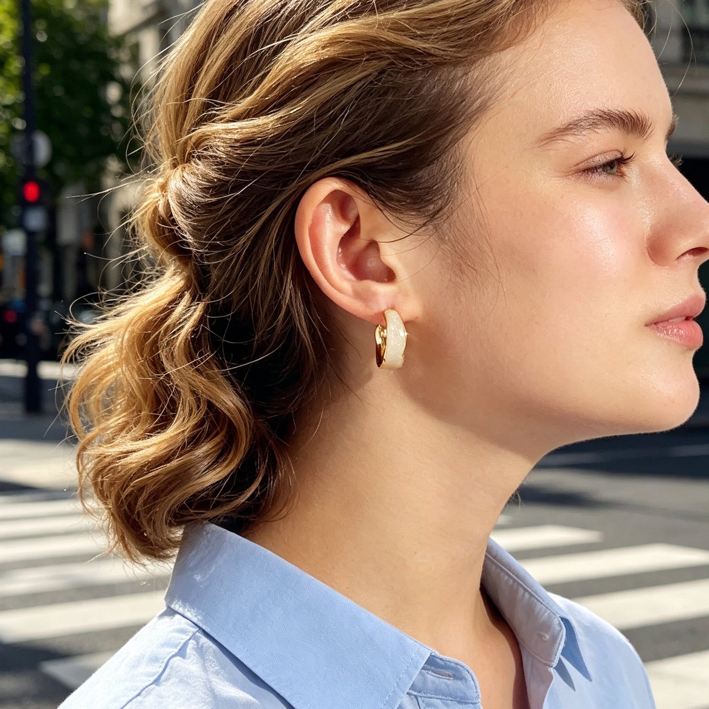 Simple White Enamel C Shape Hoop Stud Earrings Daily Officework Casual Jewelry