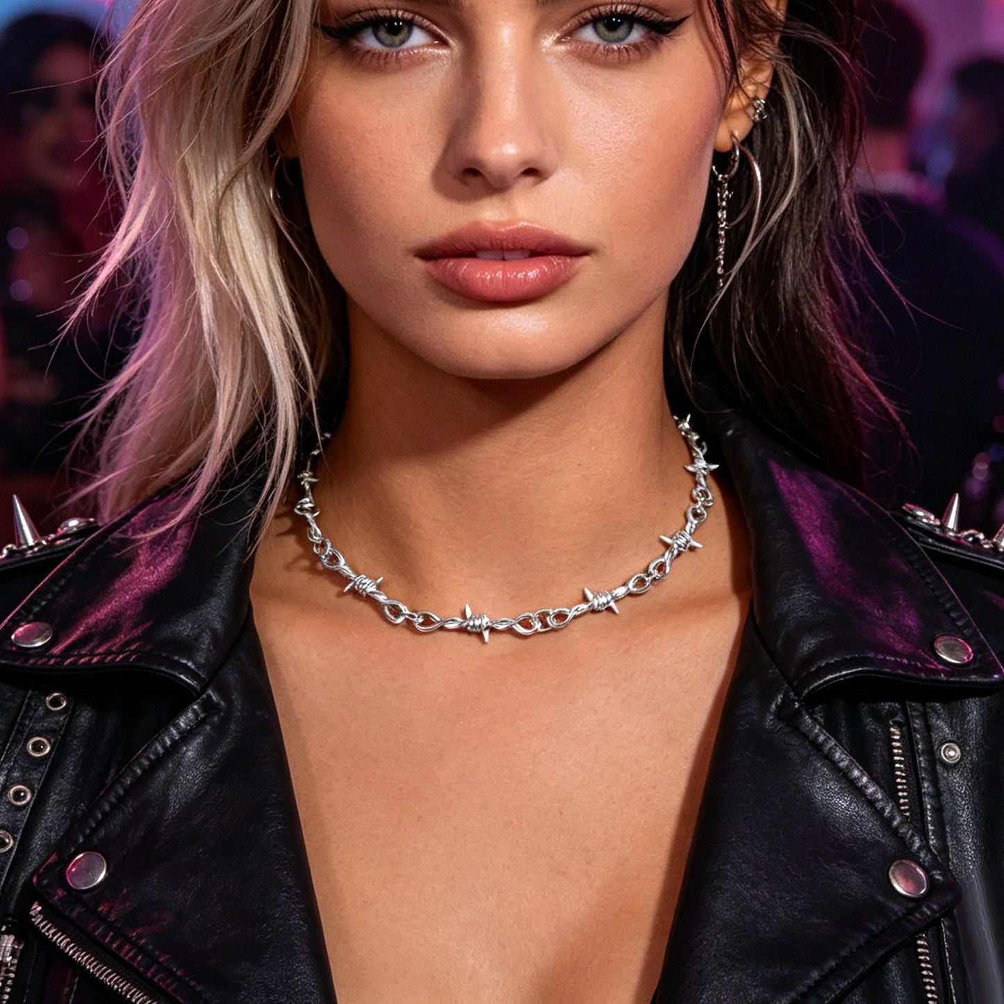 1 pc Punk Rock Style Silver Link Chain Collar Necklace Daily Music Festival Gothic Jewelry