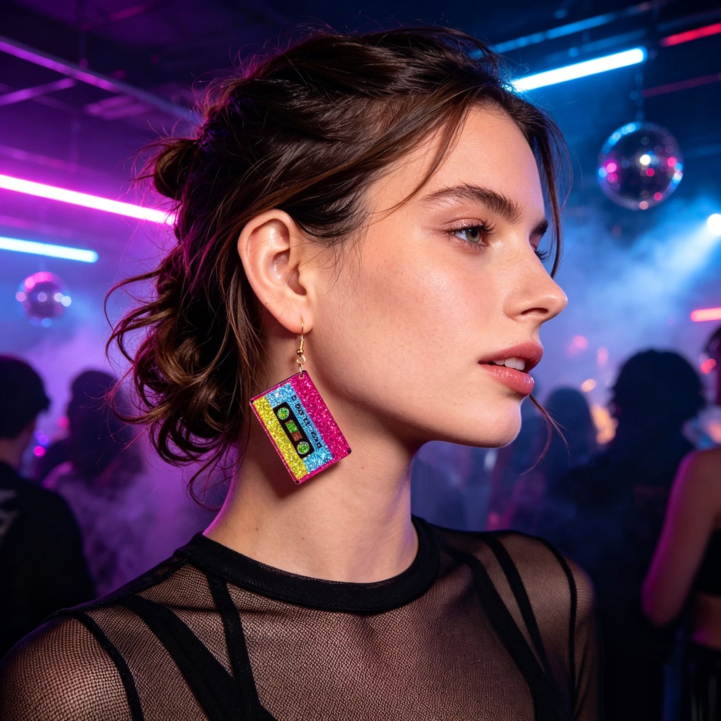 Retro Glitter Colorful Sequins Tape Dangle Earrings Y2K Hip Hop Jewelry for Bar Nightclub Music Festival