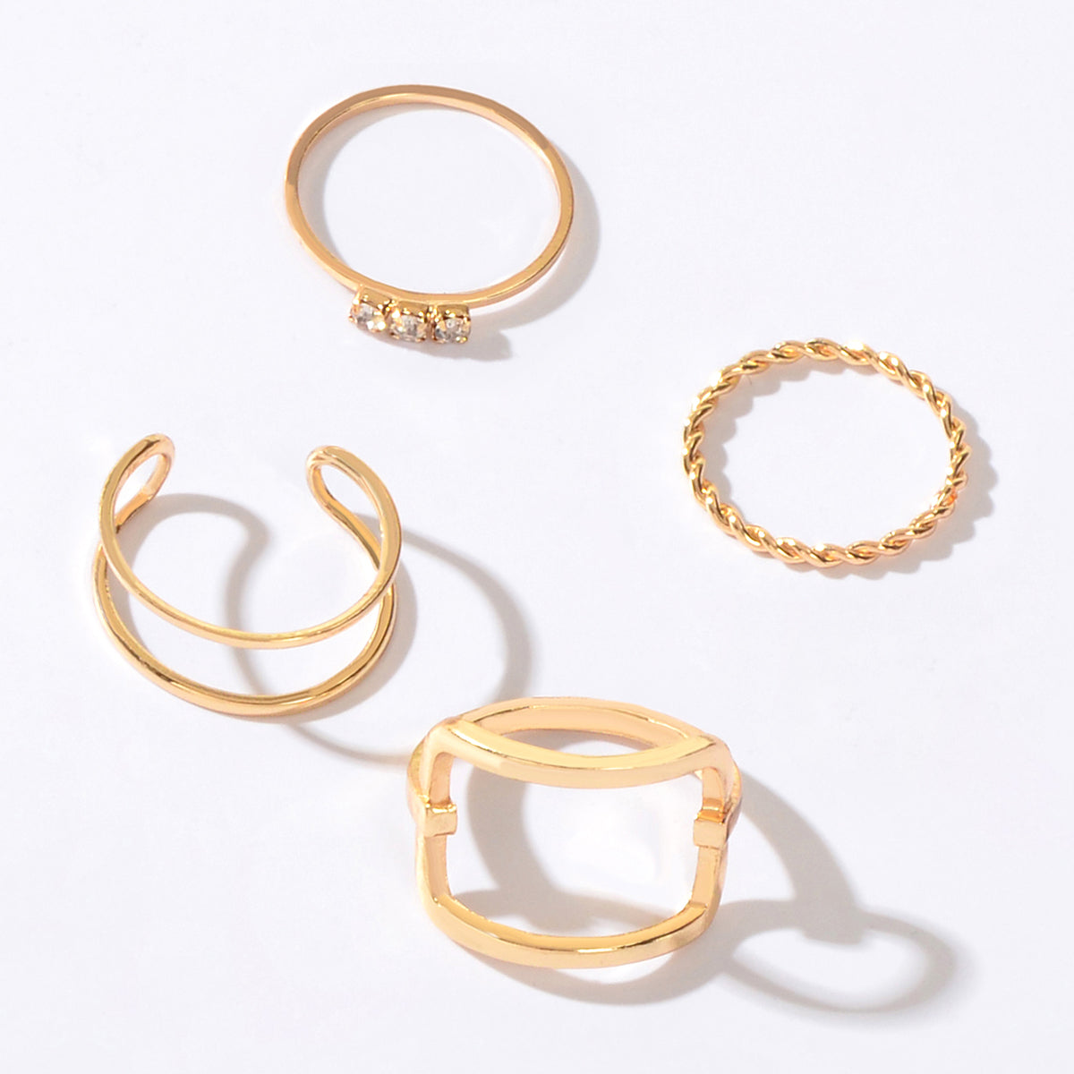 4 pcs Gold Hollow Stackable Knuckle Cuff Joint Finger Midi Rings set Size Mixed