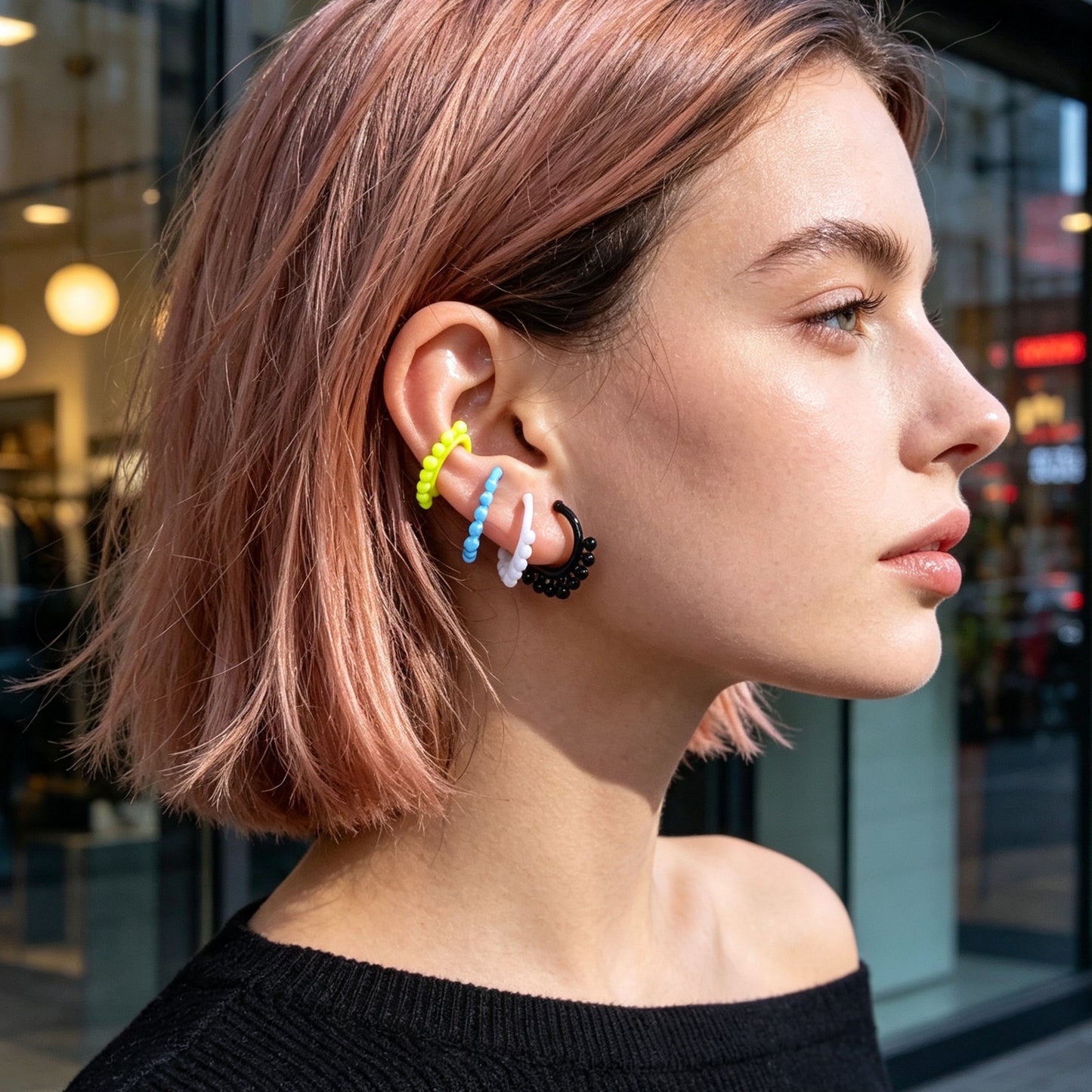 4pcs Y2K Colorful Ear Cuffs Non-Pierced Cartilage Ear Clips Punk Hip Hop Jewelry
