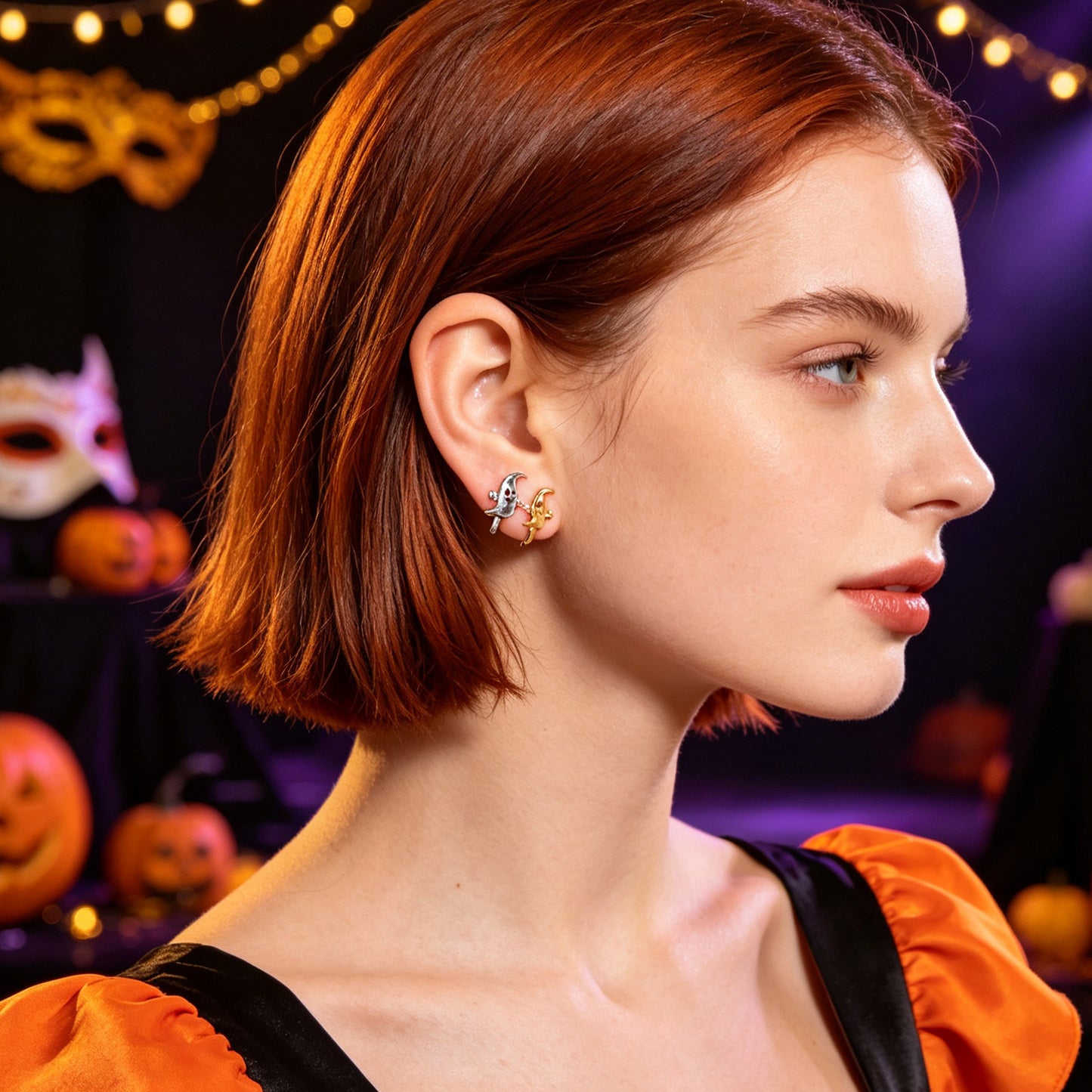 2pcs Halloween Ghost Non Pierced Clip On Earrings Gothic Weird Party Jewellery