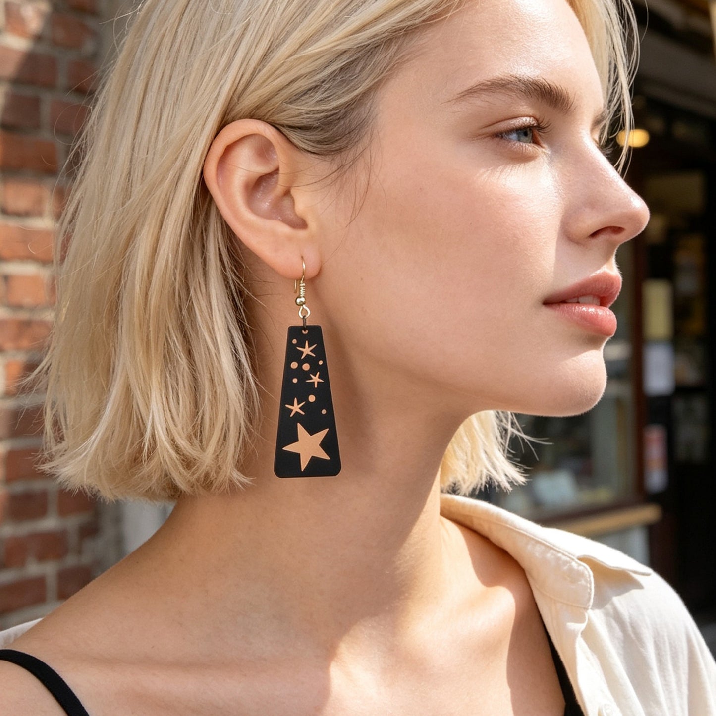 Gothic Black Starry Sky Dangle Earrings Unique Hollow Geometric Design Halloween Jewelry