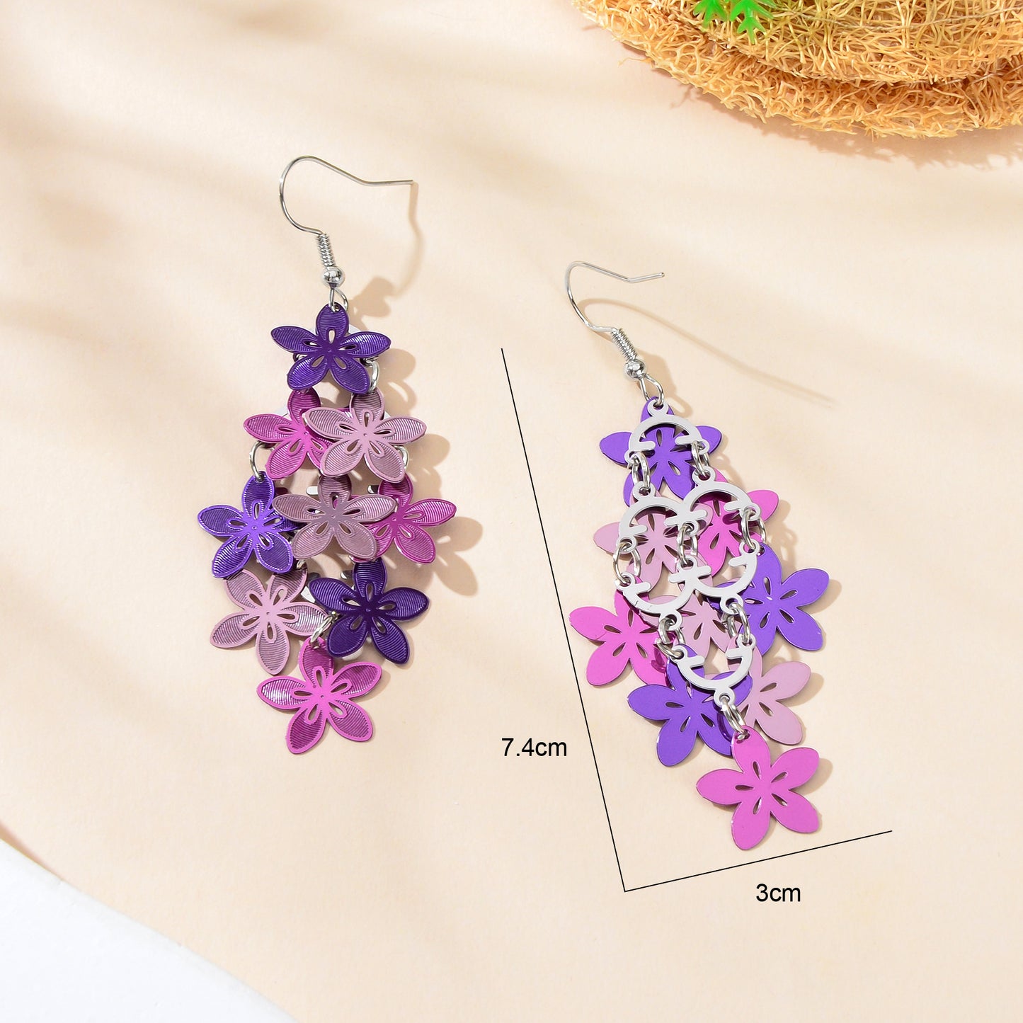 Fashion Colorful Multiple Layered Flower Dangle Chandelier Earrings Women Party Jewelry Accessories