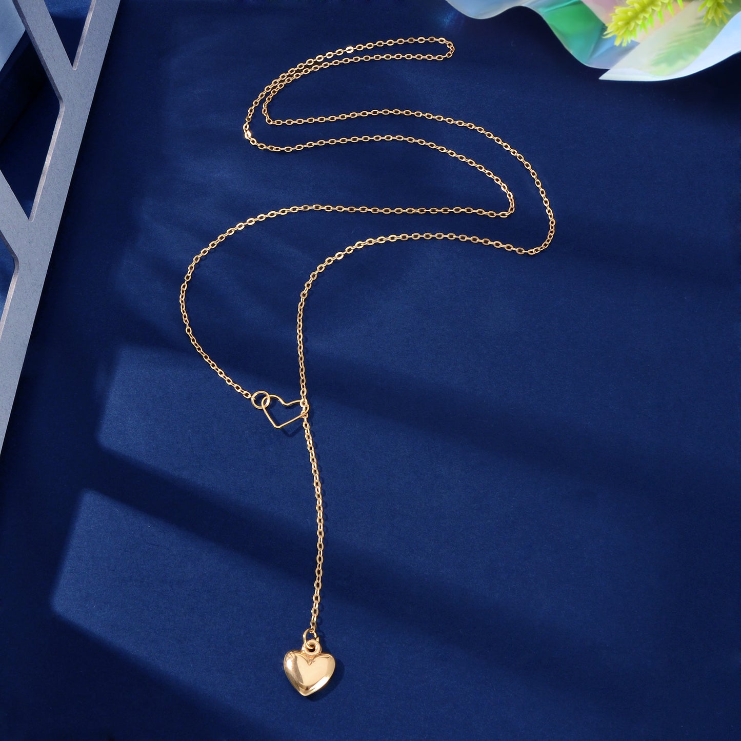 Minimalist Gold Chain Heart Lock Y Lariat Necklace Trendy Women Teens Jewellery