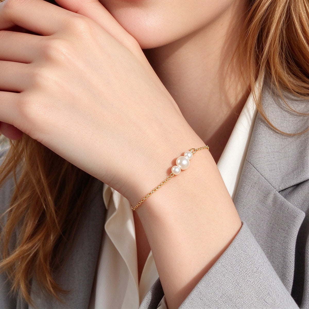 Faux Pearls Gold Silver Thin Link Bracelet Elegant Daily Wedding Gift Jewellery