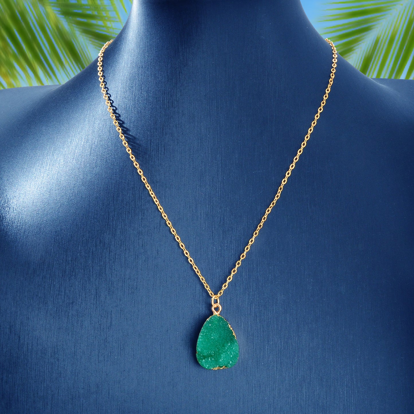 Boho Chic Gold Chain Colorful Stone Resin Water Drop Pendant Ethnic Necklace