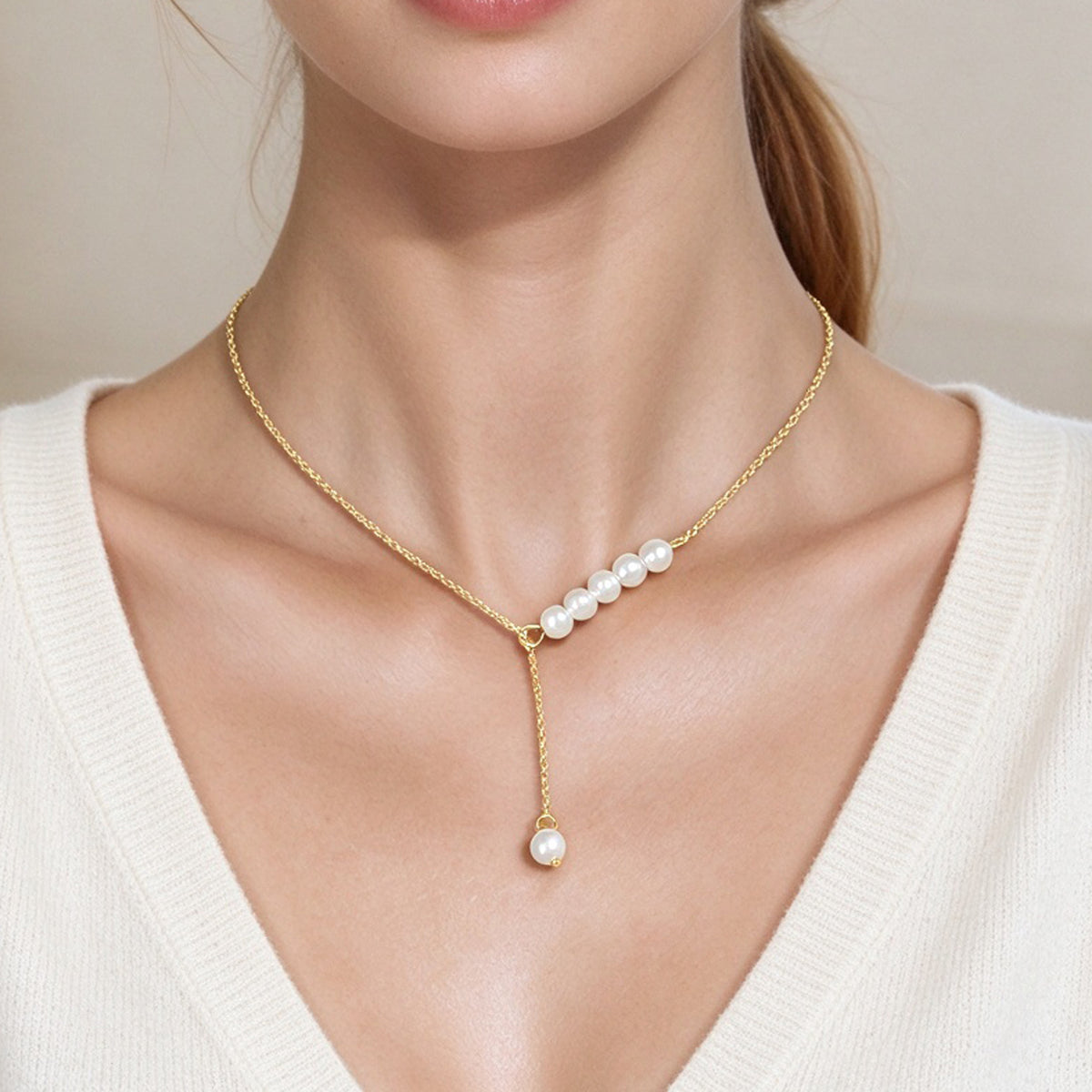 French style Gold Silver Y Shape Adjustable Necklace Officework Dating Accessory