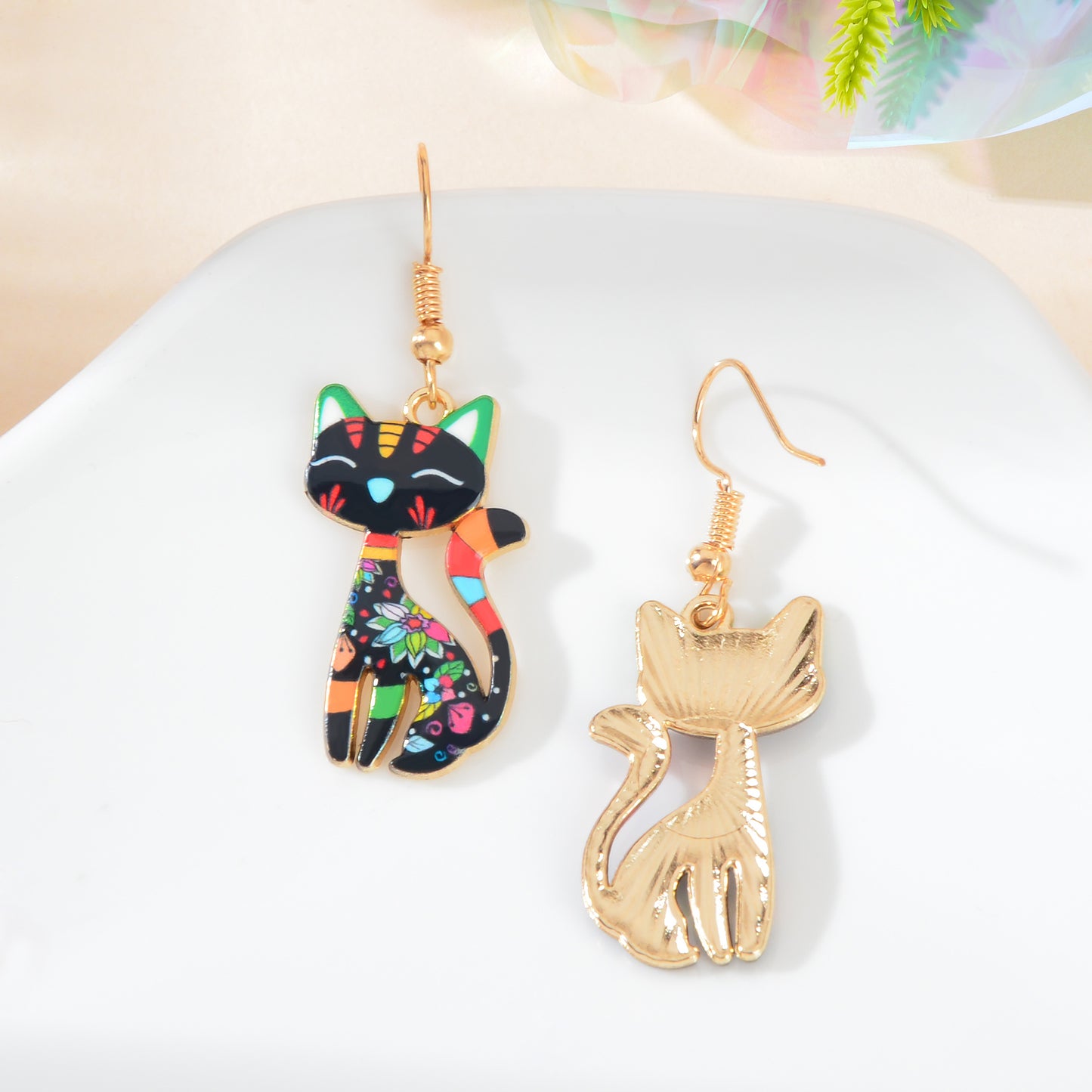 Lovely Colorful Cartoon Cat Design Animal Dangle Earrings Party Holiday Jewelry