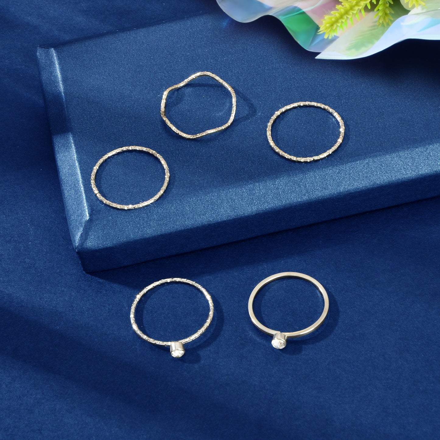 5pcs Fashion Jewellery Gold Silver with Rhinestone Midi Finger Knuckle Rings set