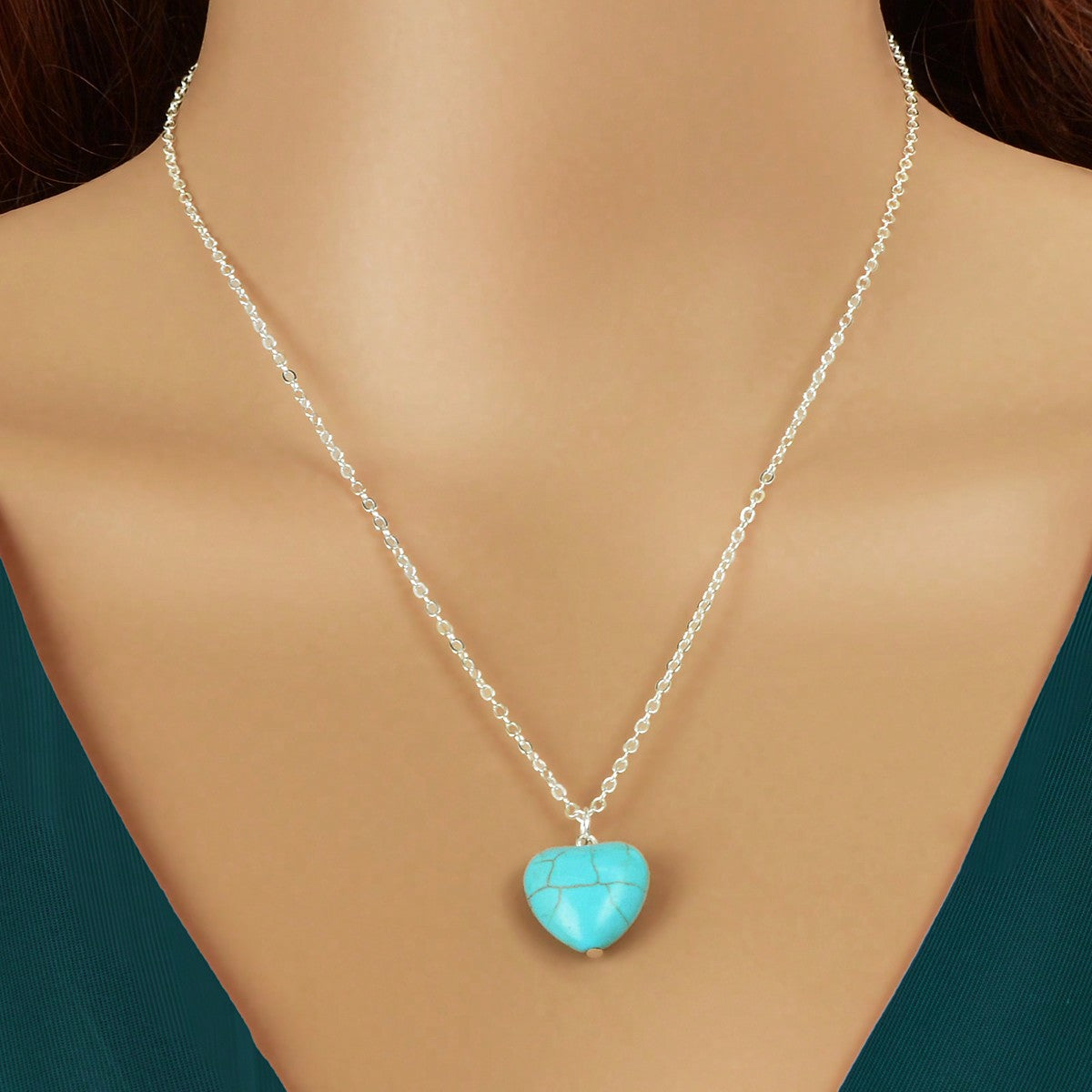 Fashion Gold Chain Turquoise Love Heart Pendant Necklace Boho Ethnic Accessories