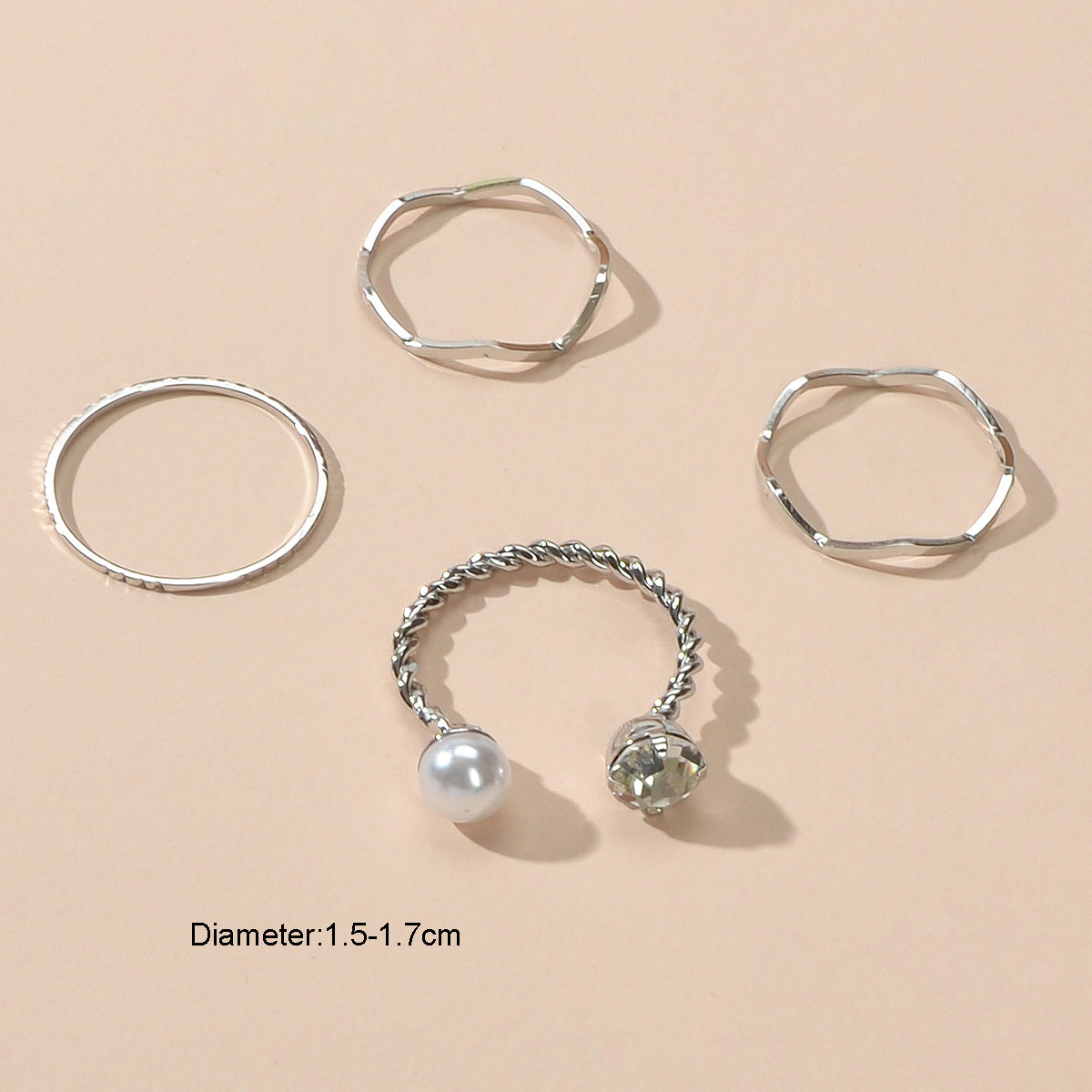 4 pcs Trendy Minimalist Silver Geometric Stackable Multiple Midi Finger Ring Set