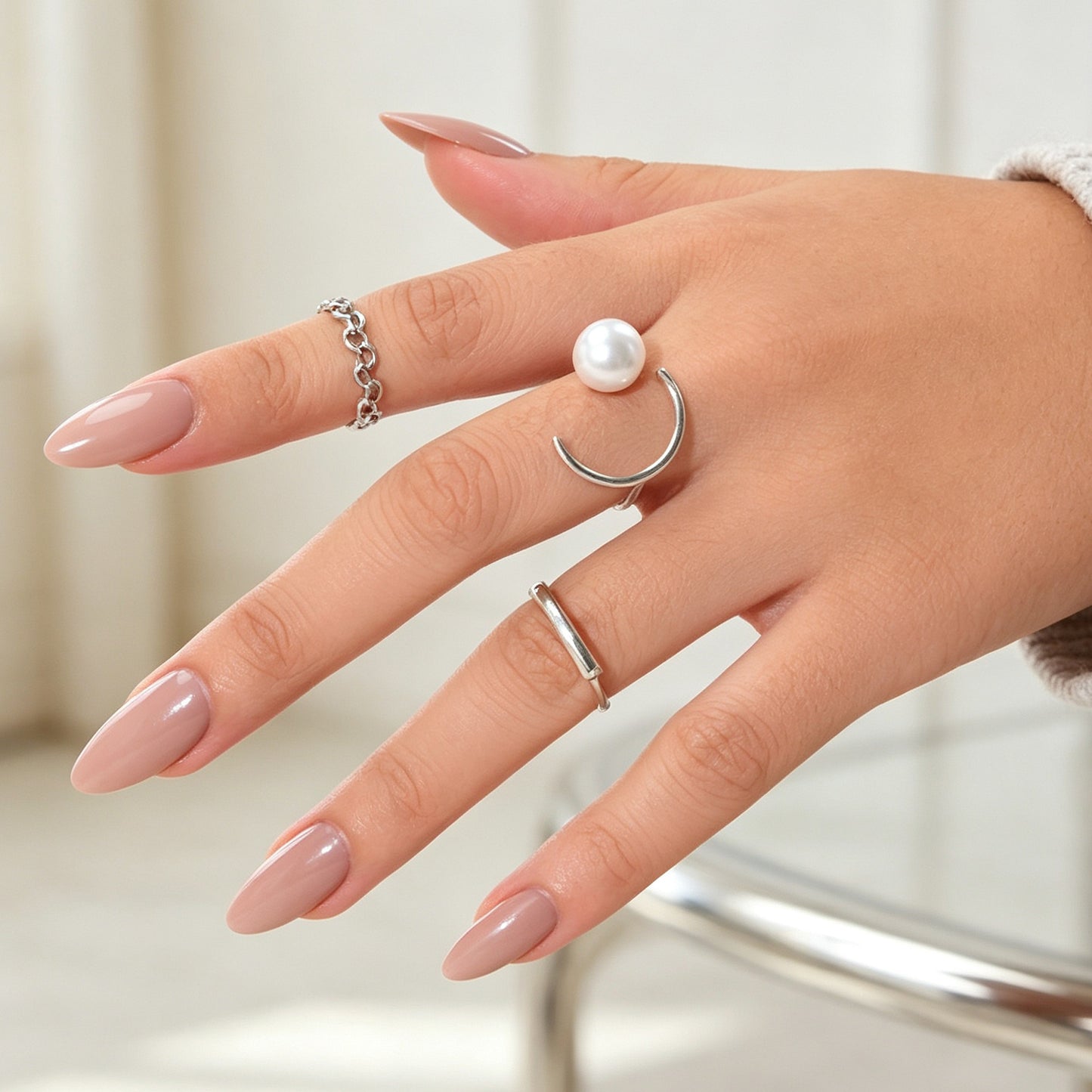 3pcs Minimalist Jewellery Imitation Pearl Bar Decor Stackable Midi Finger Rings