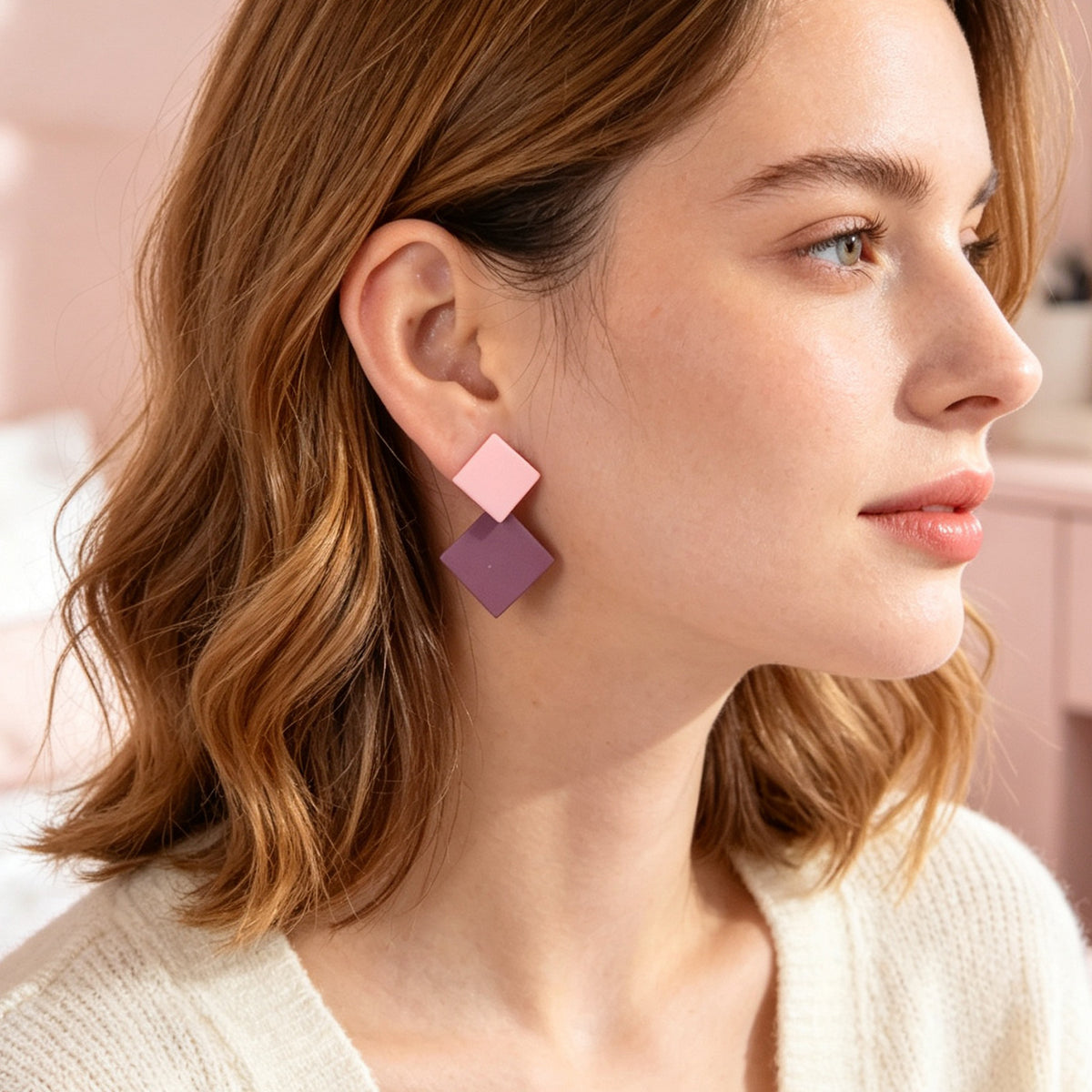 Chic Colourful Enamel Square Simple Geometric Stud Earrings Statement Jewellery