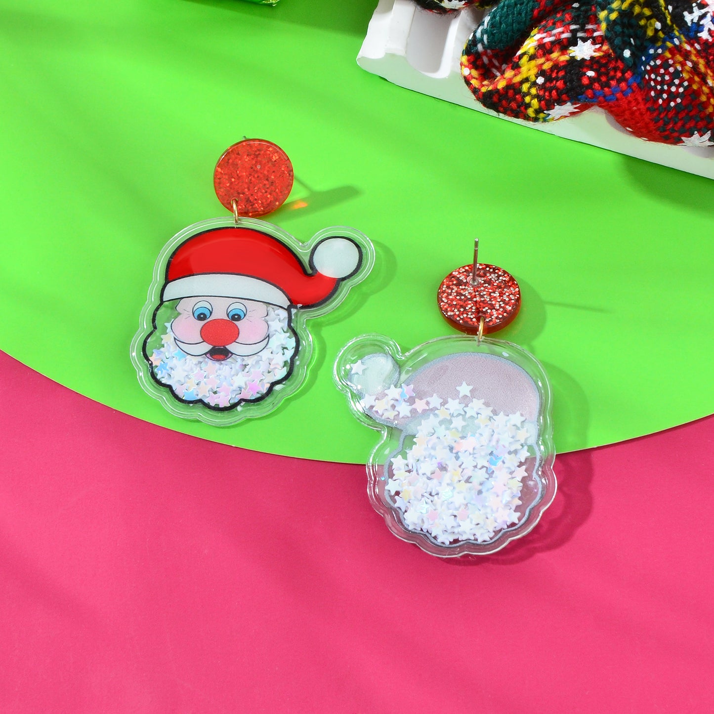 Cute Christmas Santa Acrylic Earrings Sparkly Star Sequins Decor Xmas Party Jewelry Gift