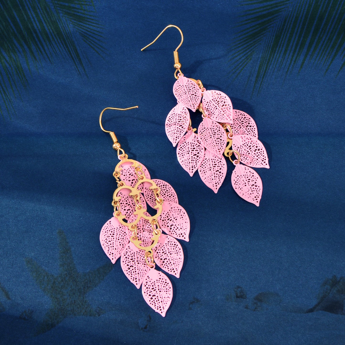 AU Local Bohemian Colorful Hollow Layered Leaf Stacks Hook Drop Dangle Earrings