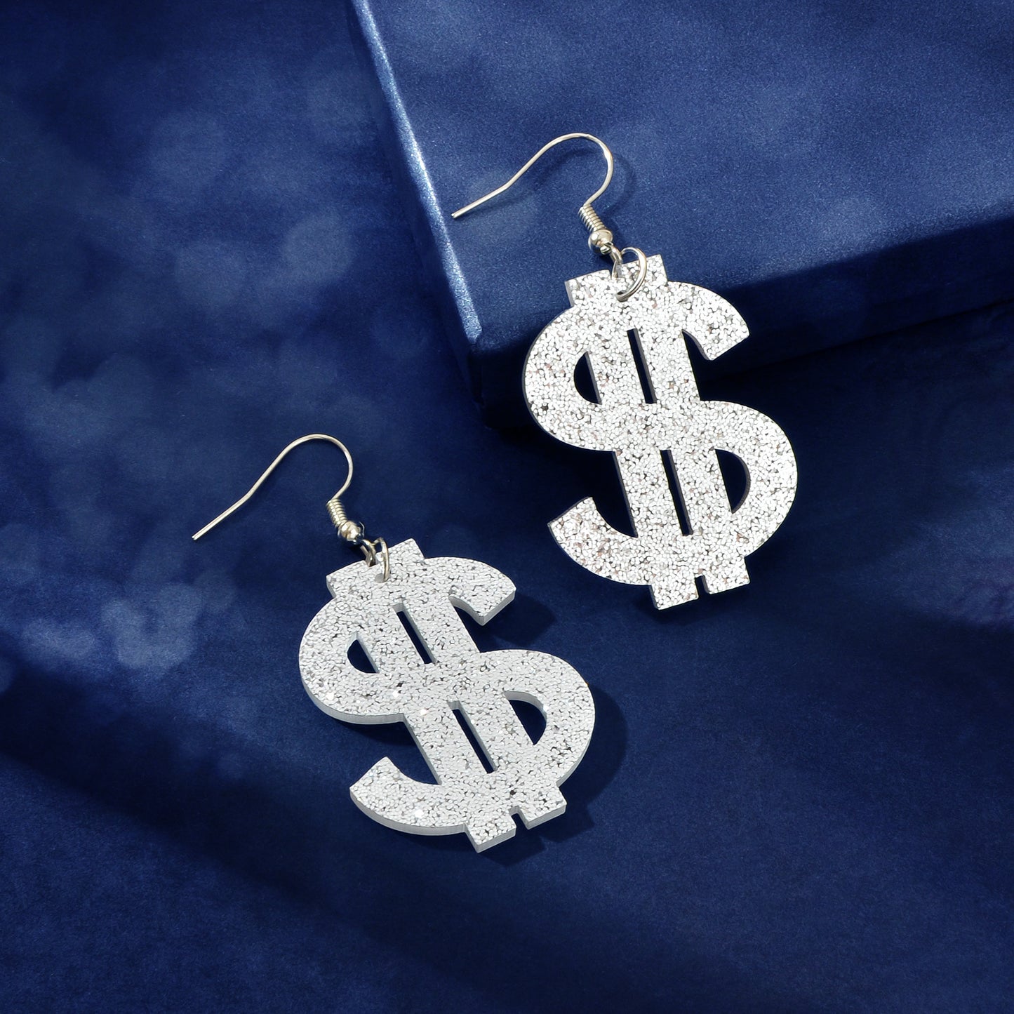 Creative Sequin Decor Silvery Acrylic Dollar Sign Dangle Earrings Women Social Gatherings Party Jewelry