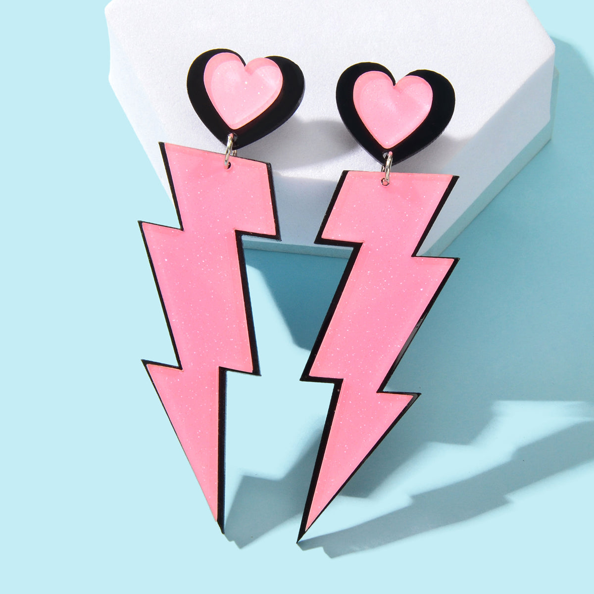 Y2K Sweet Pink Acrylic Heart Lightning Long Pendant Dangle Earrings for Dating