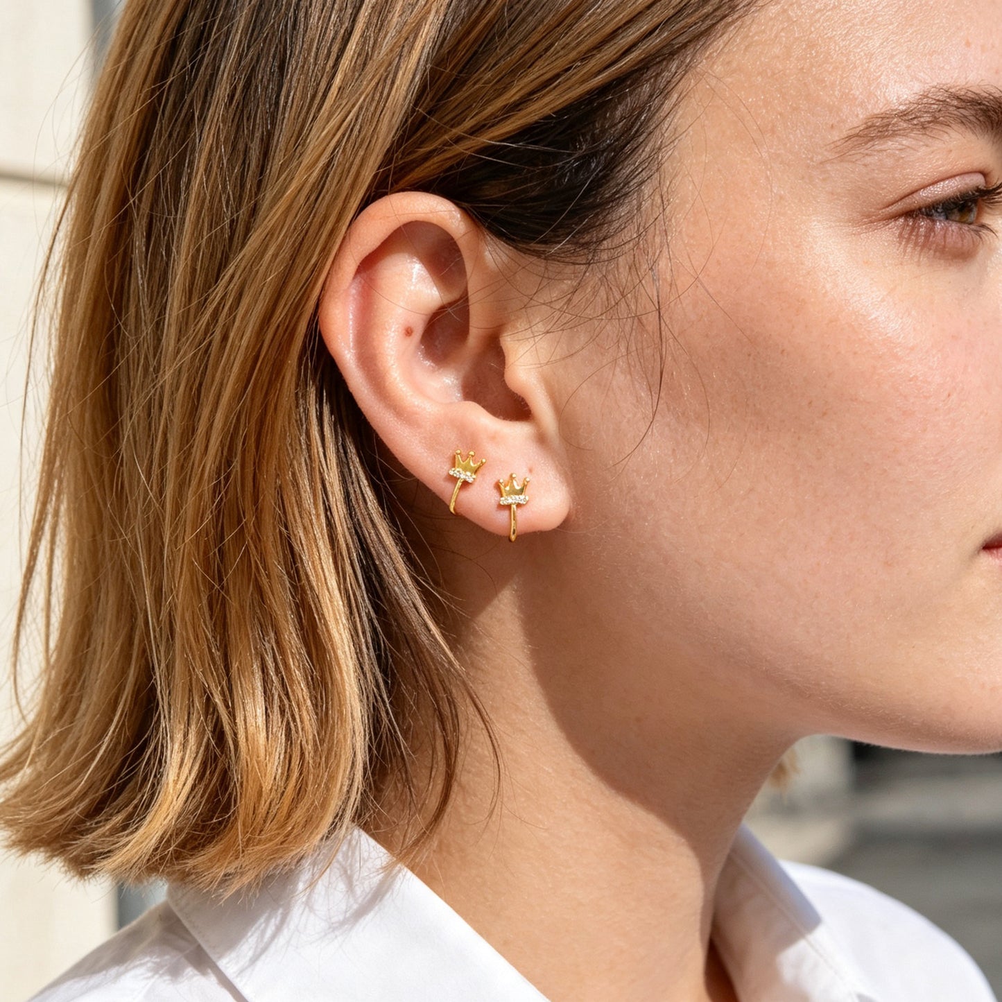 2pcs Mini Cartilage Jewelry Rhinestone Crown Ear Cuff Gold Non-Pierced Ear Clips