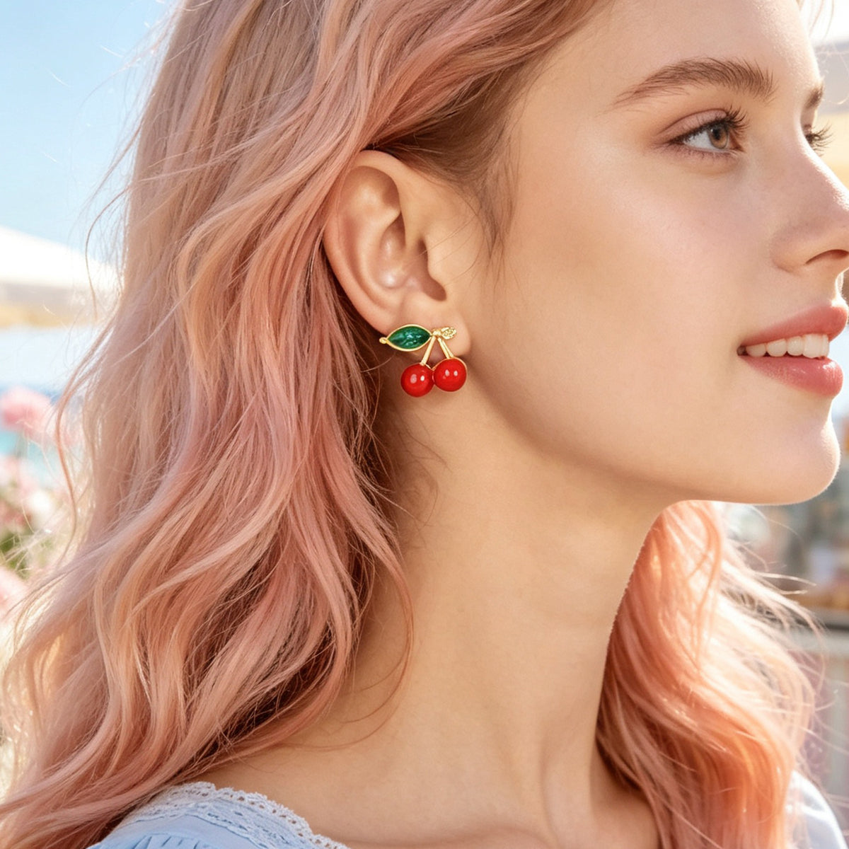 Sweet Chic Red Cherry Fruit Stud Earrings Summer Holiday Party Women Jewellery