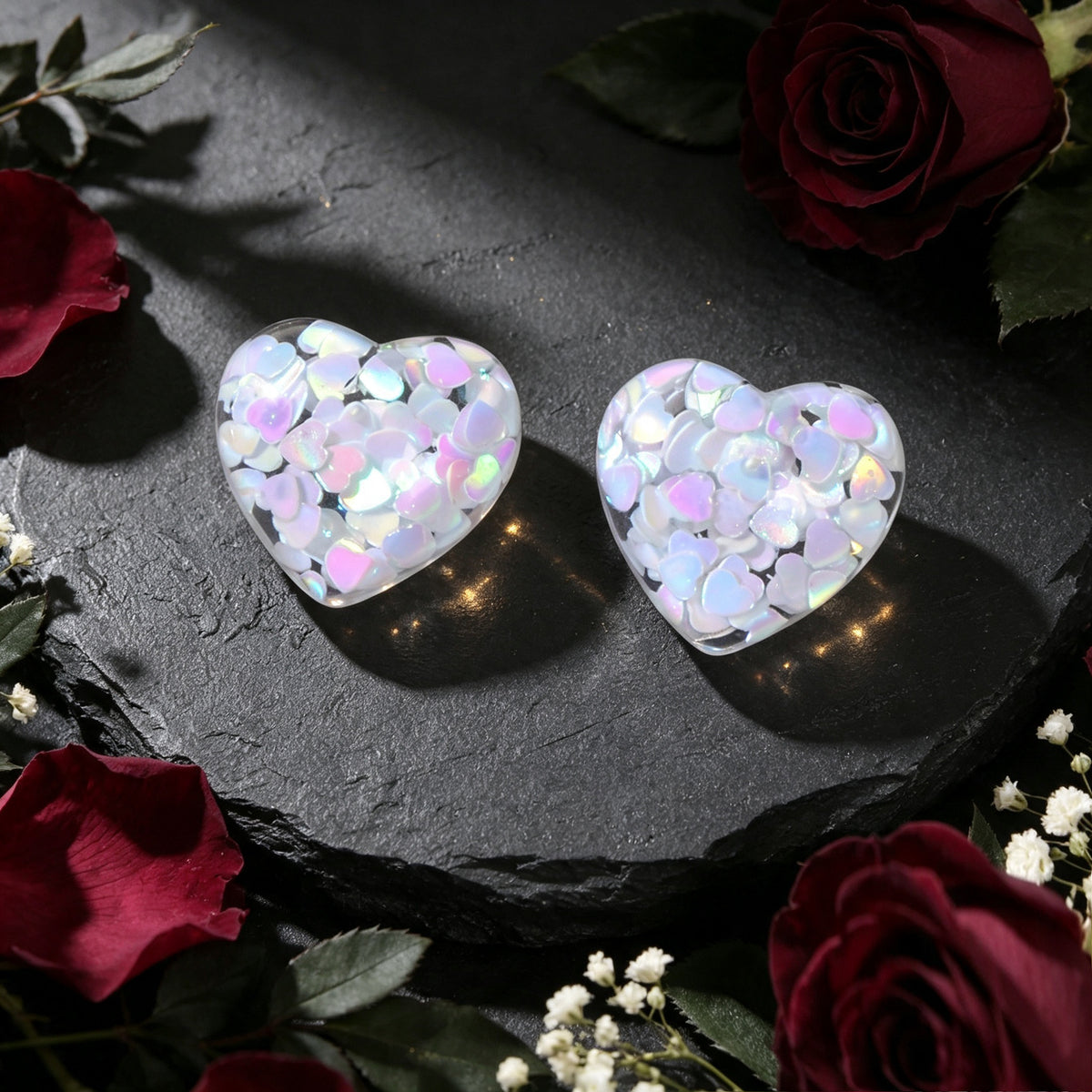Cute Sequin Fill Heart Resin Stud Earrings Sweet Dating Party Accessories Birthday Valentine's Day Gift Jewelry