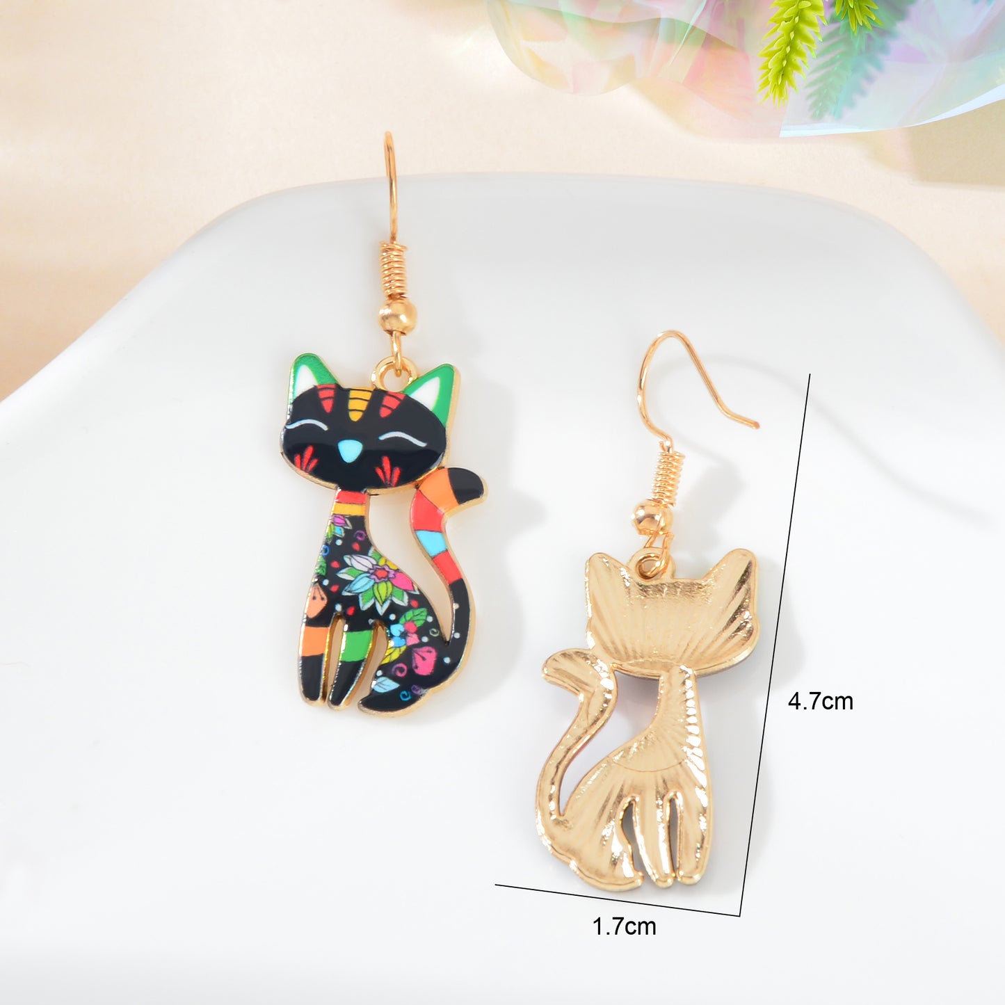 Lovely Colorful Cartoon Cat Design Animal Dangle Earrings Party Holiday Jewelry
